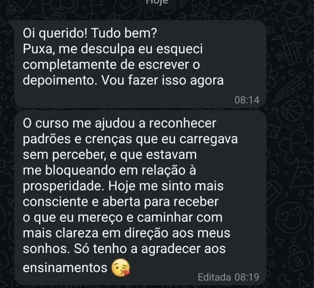 Trecho autorizado do depoimento de Francilise sobre a Prosperidade Magnética