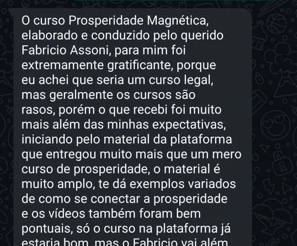 Trecho autorizado do depoimento de Viviane sobre a Prosperidade Magnética